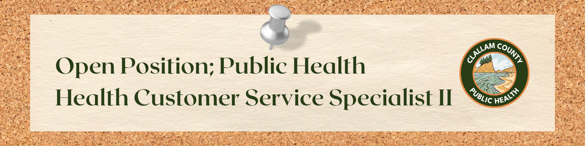 Corkboard rectangle graphic linked to Public Health Customer Service Specialist Job Posting