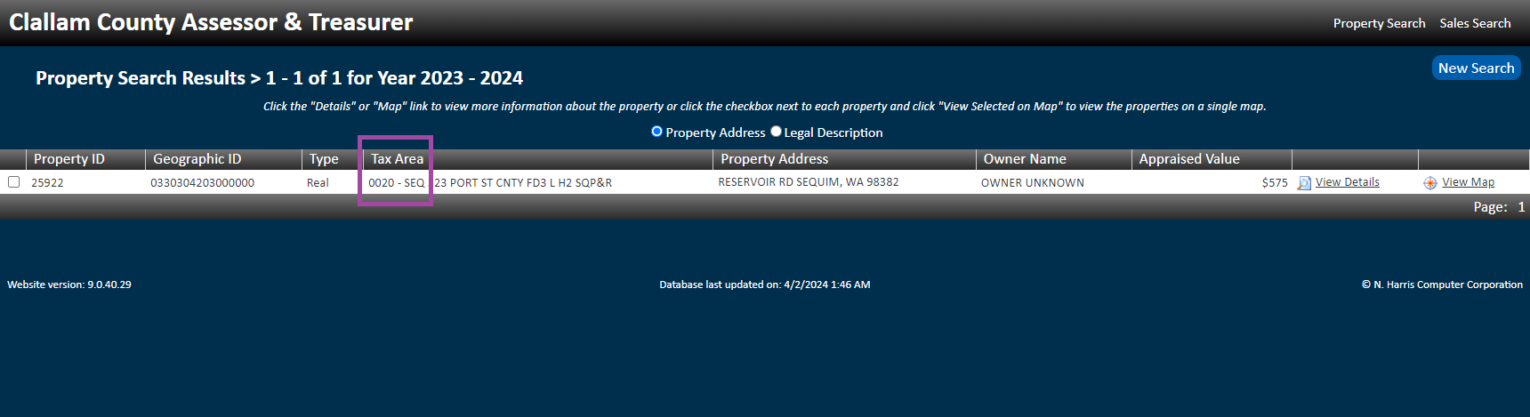 Tax Area - Website - Property Search